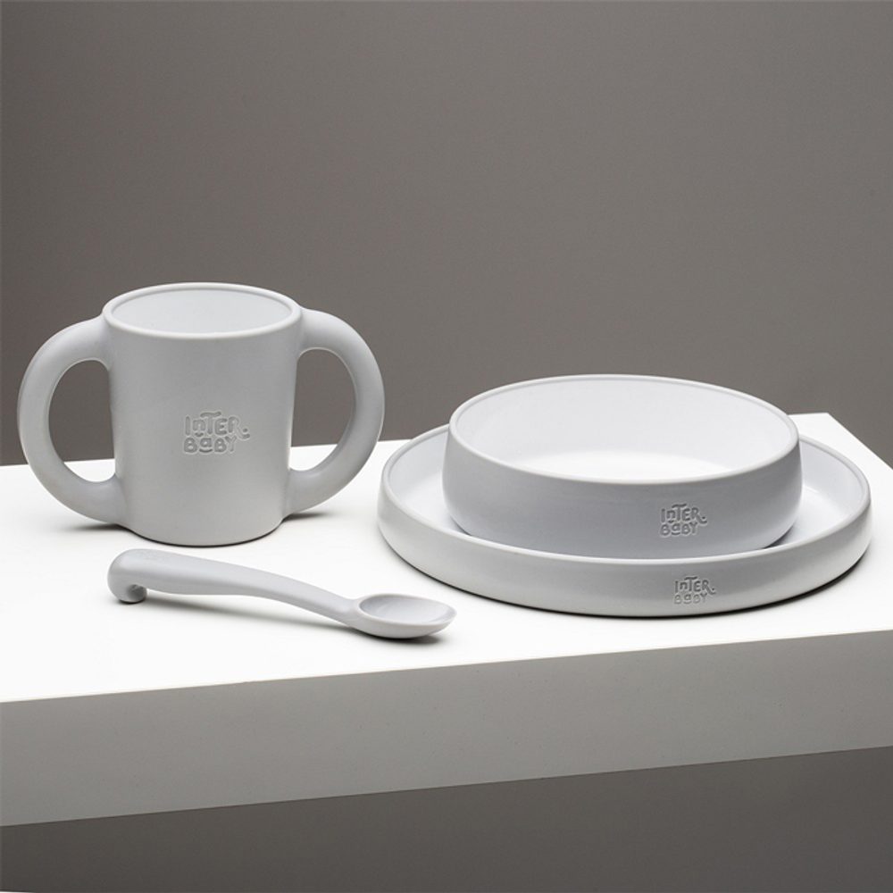 Interbaby JÍDELNÍ SET silikonový - šedý (obrázek 3)