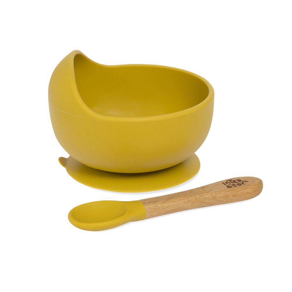 Interbaby MISKA silikonová + LŽIČKA silikonová +4 m - okrová