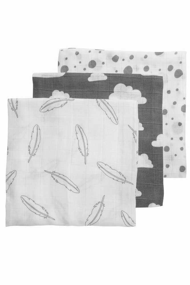 Meyco Plenky 3-balení Feathers-clouds-dots grey/white