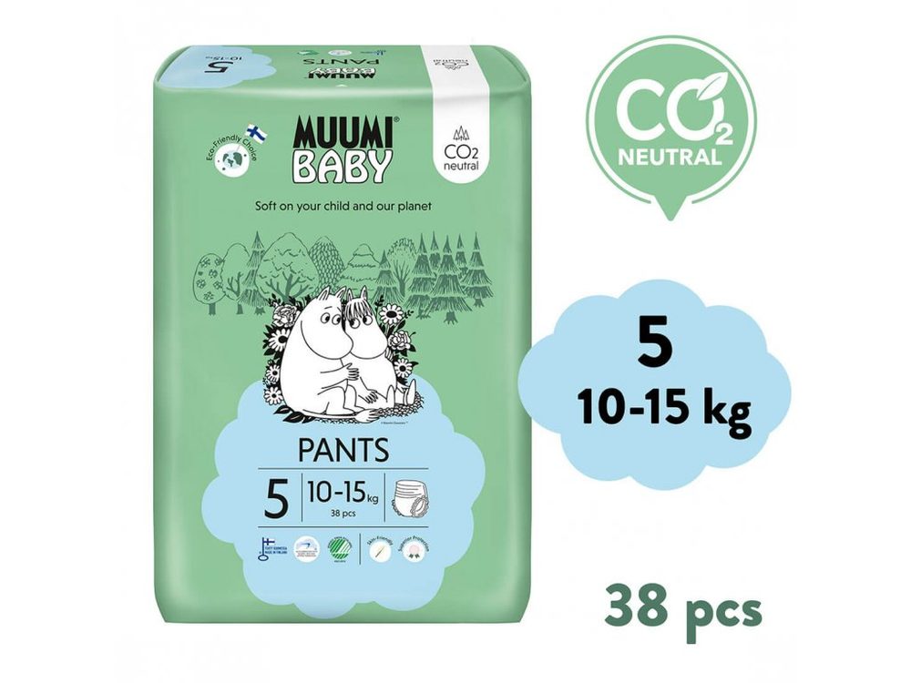 Muumi Baby Walkers 5 Maxi+ 10-15 kg (38 ks), kalhotkové eko pleny