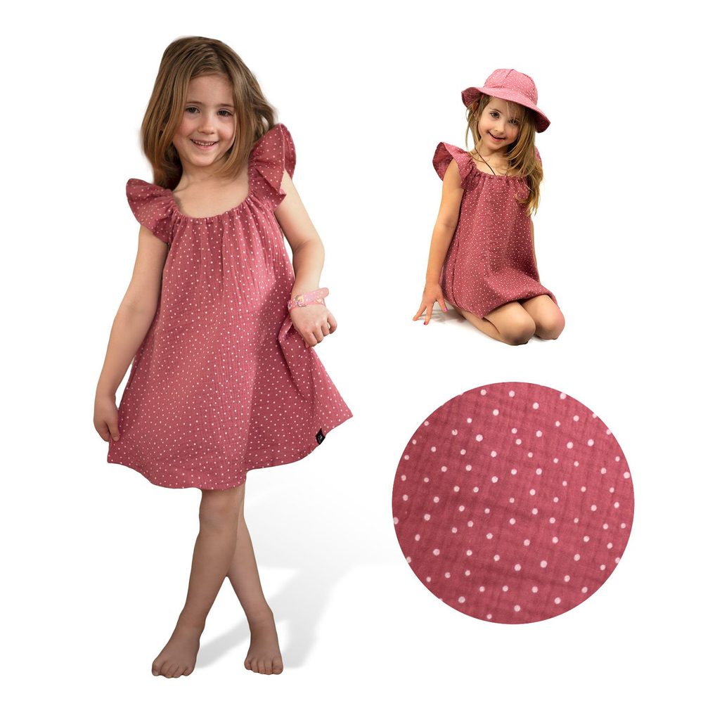 ESITO Dívčí klobouk mušelín Ruby DOT - rubínová / XS - ESITO Dívčí klobouk mušelín Ruby DOT - rubínová / S