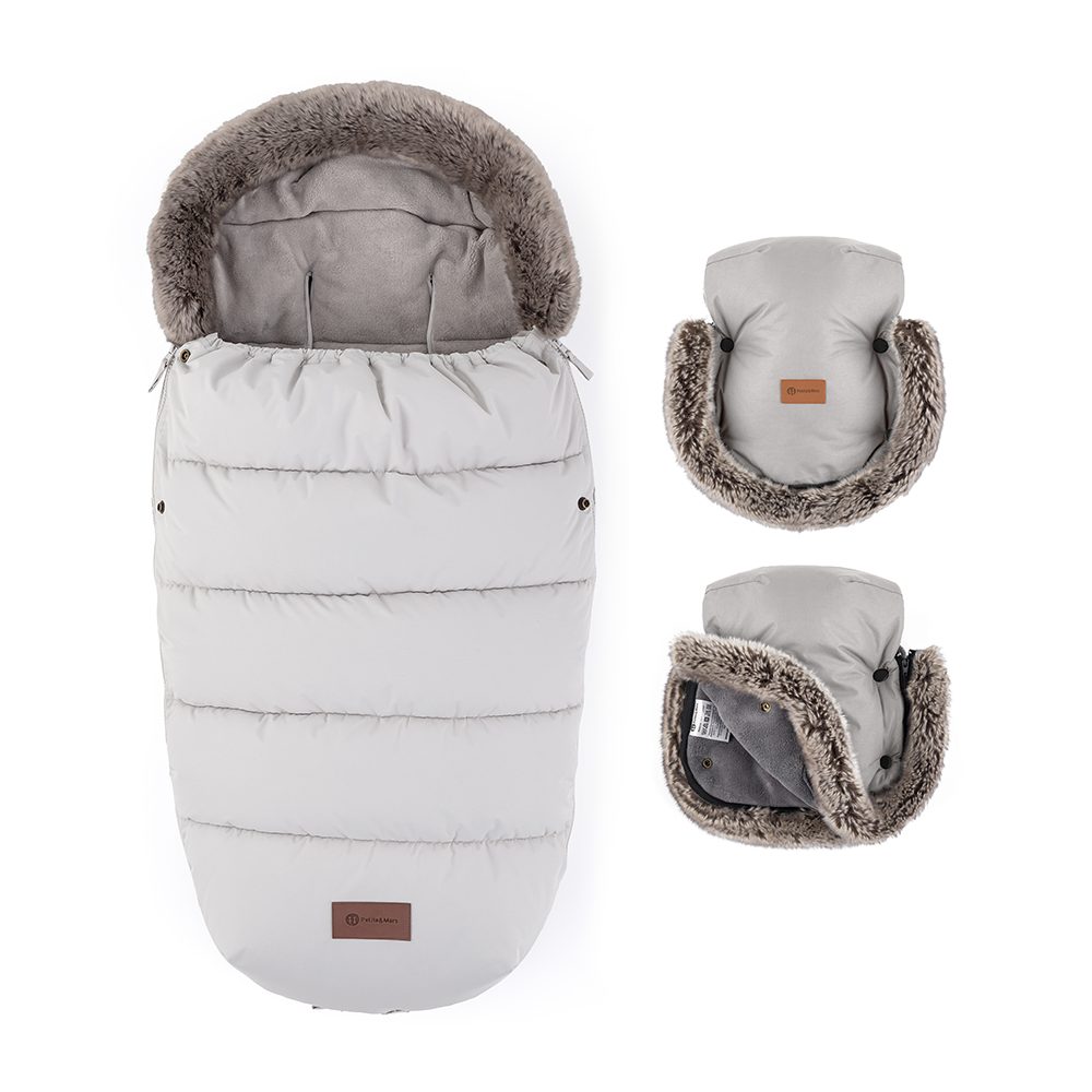 PETITE&MARS Set zimní fusak Comfy 4v1 + rukavice na kočárek Furry Elegant Caramel - PETITE&MARS Set zimní fusak Comfy 4v1 + rukavice na kočárek Furry Champagne Shower