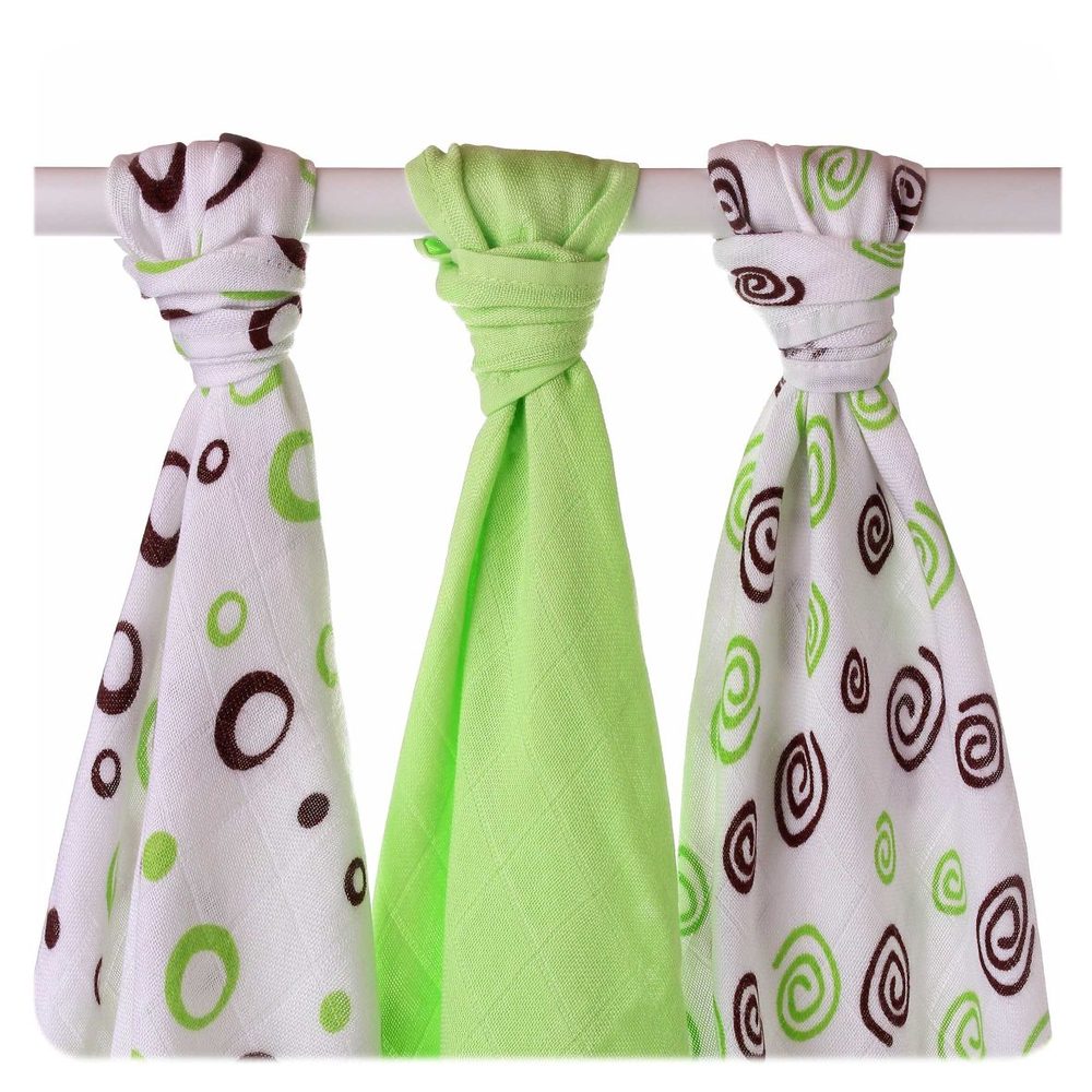 Kikko Bambusové pleny XKKO BMB 70x70 Spirals&Bubbles Lime MIX 3ks