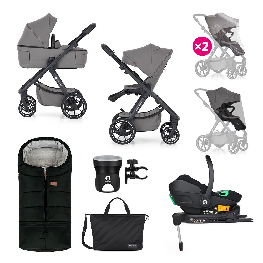 PETITE&amp;MARS Kočárek kombinovaný ICON 2v1 Dove Grey XXL RWS + Core Pro i-Size Black Grey + Báze - PETITE&amp;MARS Kočárek kombinovaný ICON 2v1 Dove Grey XXL RWS + Core Pro i-Size Black Grey + Báze