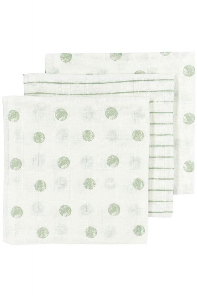 Meyco Mušelínové pleny 3-balení - Dot stripe soft green
