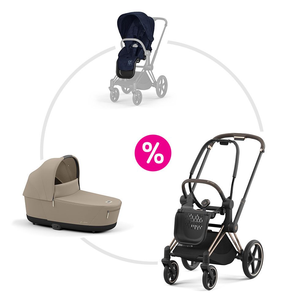 Cybex Priam 4.0 set podvozek Rosegold + sportovní sezení + korba 2025 - Cozy Beige/Rebellious