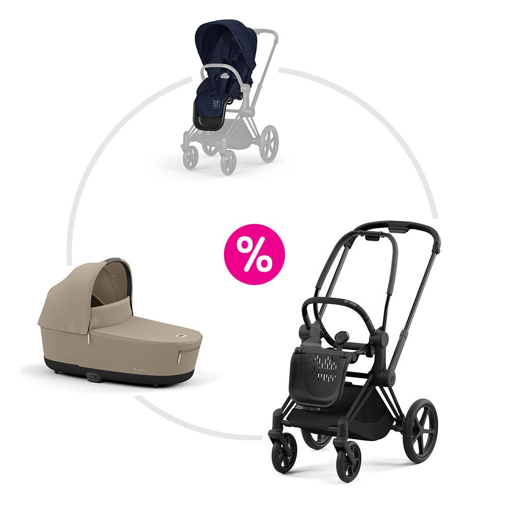 Cybex Priam 4.0 set podvozek Matt Black + sportovní sezení + korba 2025 - Cozy Beige/Rebellious