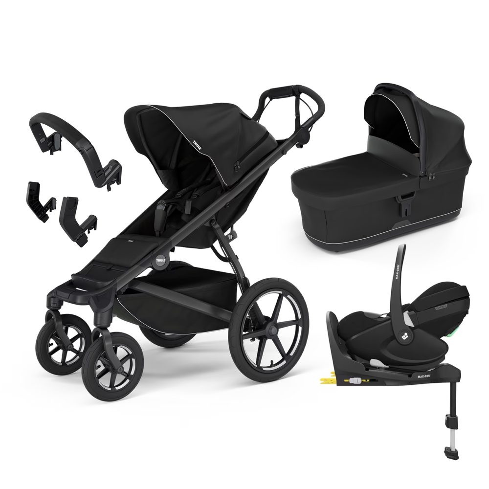 THULE Trojkombinace 6v1 Urban Glide 4-wheel + Bassinet + příslušenství 2024 + Maxi-Cosi Pebble 360 Pro² + základna FamilyFix 360 Pro - Black