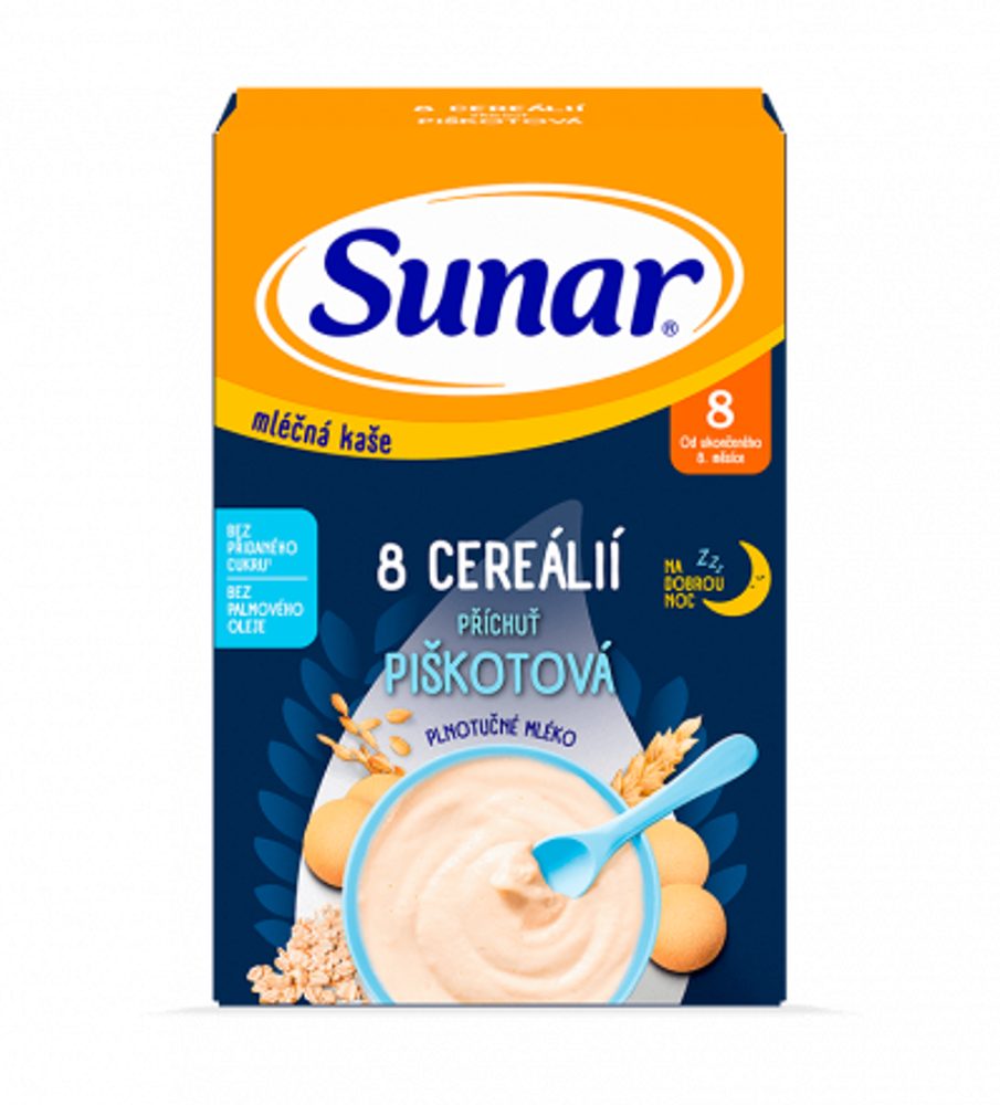 Sunar Mléčná kaše 8 cereálií příchuť piškotová na dobrou noc 210g