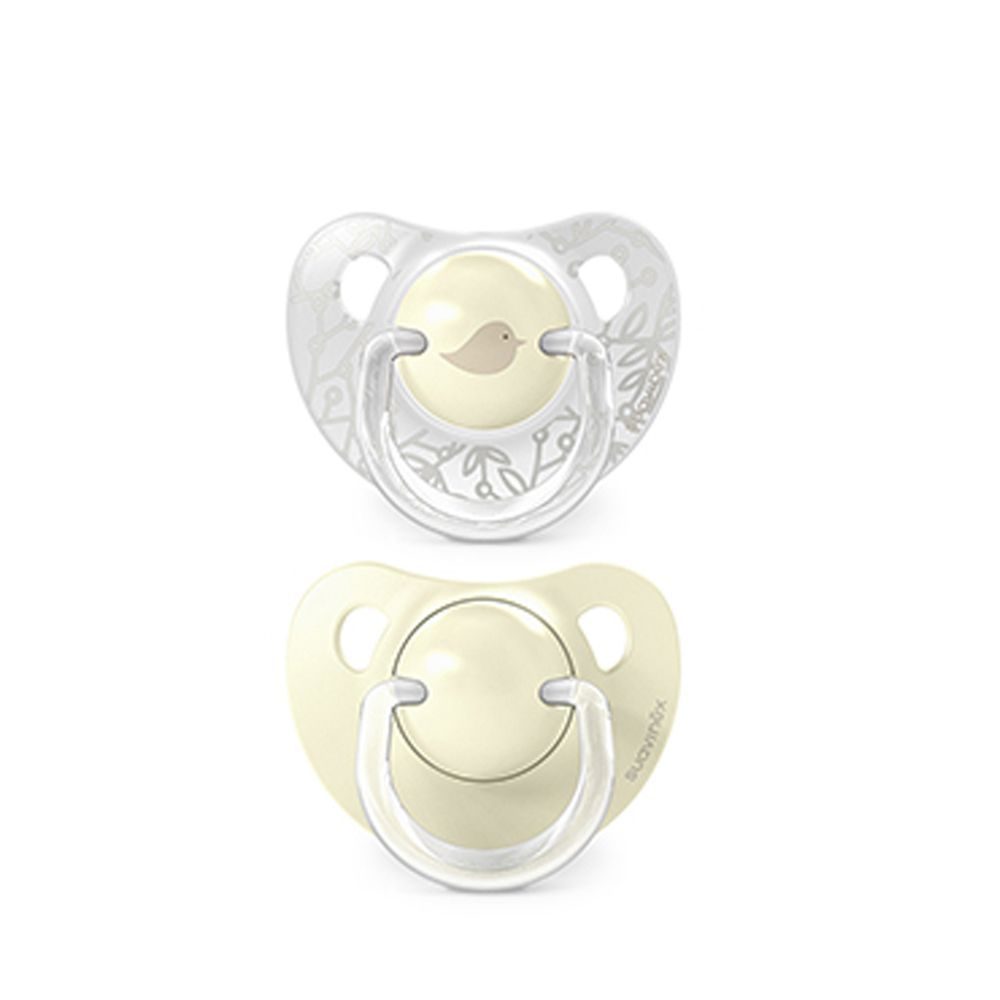 Suavinex Dudlík anatomický silikon 0/6m 2 ks BIRDIES - žlutý