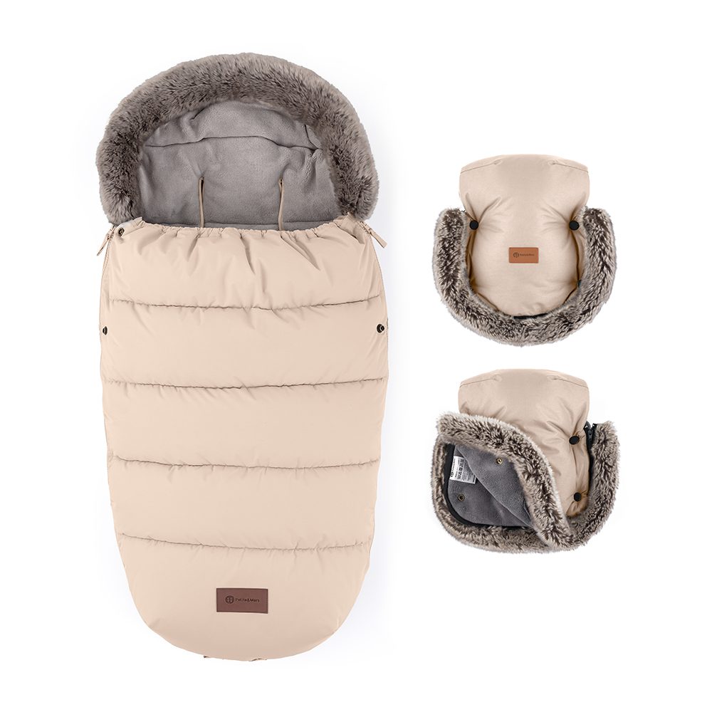 PETITE&MARS Set zimní fusak Comfy 4v1 + rukavice na kočárek Furry Elegant Caramel - PETITE&MARS Set zimní fusak Comfy 4v1 + rukavice na kočárek Furry Rose Petal