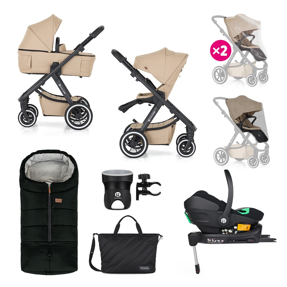 PETITE&amp;MARS Kočárek kombinovaný ICON 2v1 Dove Grey XXL AIR + Core Pro i-Size Black Grey + Báze - PETITE&amp;MARS Kočárek kombinovaný ICON 2v1 Mocha Beige XXL AIR + Core Pro i-Size Black Grey + Báze