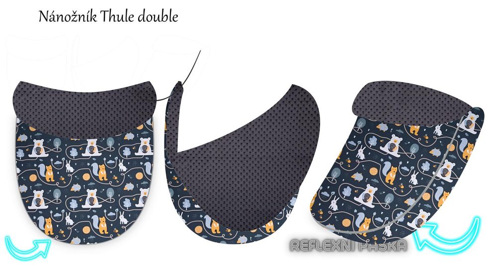 Kidiloo Nánožník Pro Thule Double Na Přání - medvědi na cestě+tm.šedá minky kočárkovina