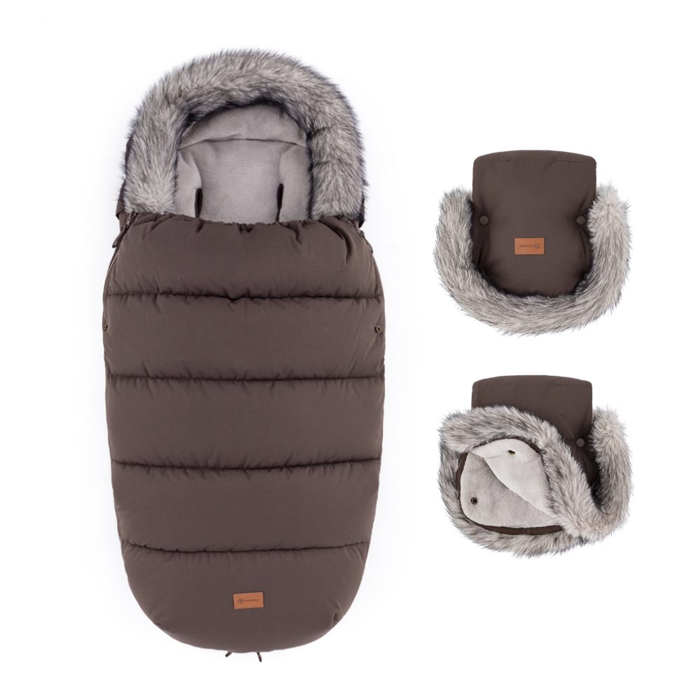 PETITE&MARS Set zimní fusak Comfy 4v1 + rukavice na kočárek Furry - Rich Brown