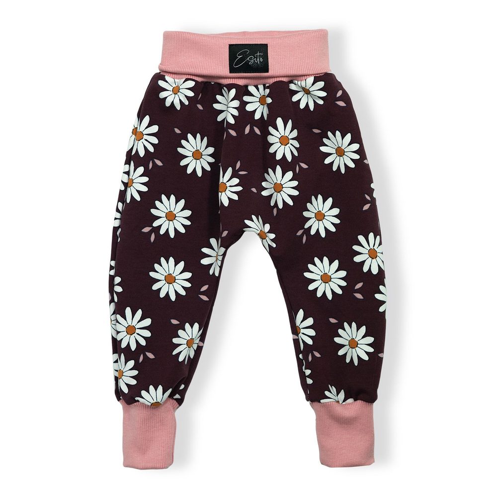 ESITO Dětské tepláky s vysokým pasem Daisy - vínová / 80 - ESITO Dětské tepláky s vysokým pasem Daisy - vínová / 86