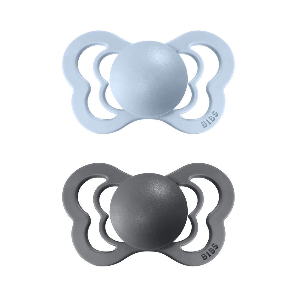 BIBS Couture ortodontický dudlík z přírodního kaučuku 2ks vel.1 - Iron / Baby Blue