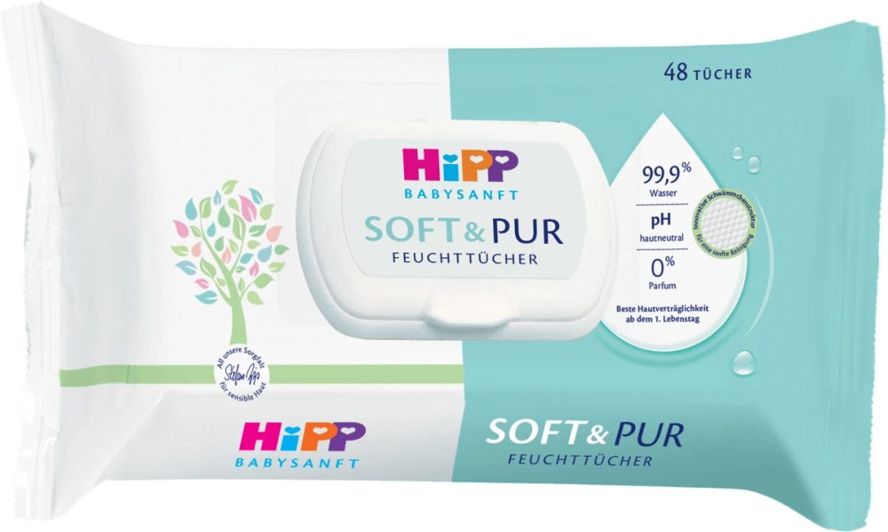 Hipp Babysanft Čistící vlhčené ubrousky Soft&Pur + VÍČKO 48 ks