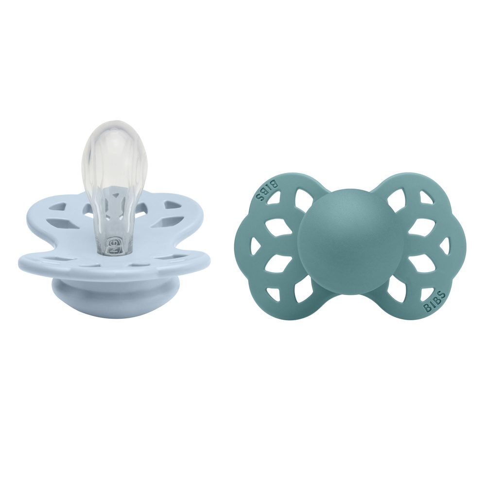 BIBS Infinity symetrické dudlíky ze silikonu 2ks vel.1 - Baby Blue / Island Sea