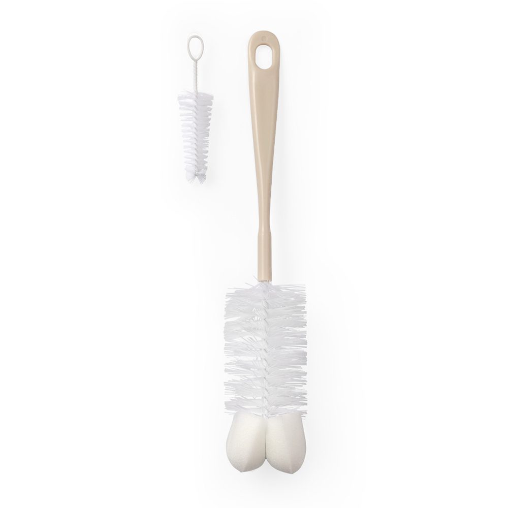 Levně BABYONO Kartáč na kojenecké lahve s mini kartáčkem - Beige