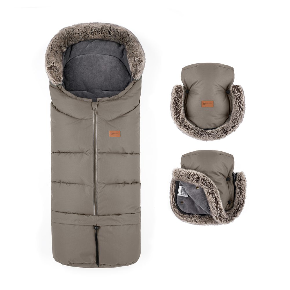 PETITE&MARS Set zimní fusak Arctic 4v1 + rukavice na kočárek Furry Elegant Caramel - PETITE&MARS Set zimní fusak Arctic 4v1 + rukavice na kočárek Furry Mocha Mousse