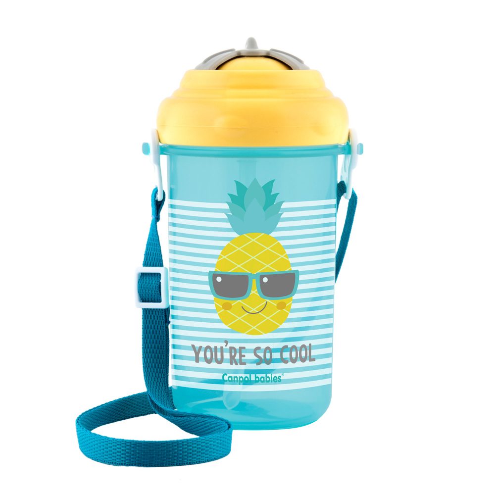 Canpol babies Cestovní sportovní láhev se slámkou a víčkem SO COOL 350ml - ananas