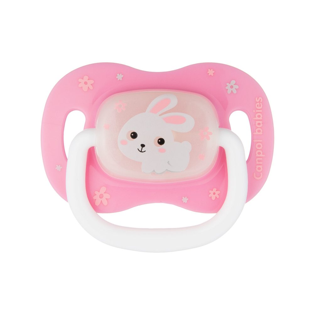 Canpol babies Dudlík 18m+ silikonový symetrický BUNNY & COMPANY růžový