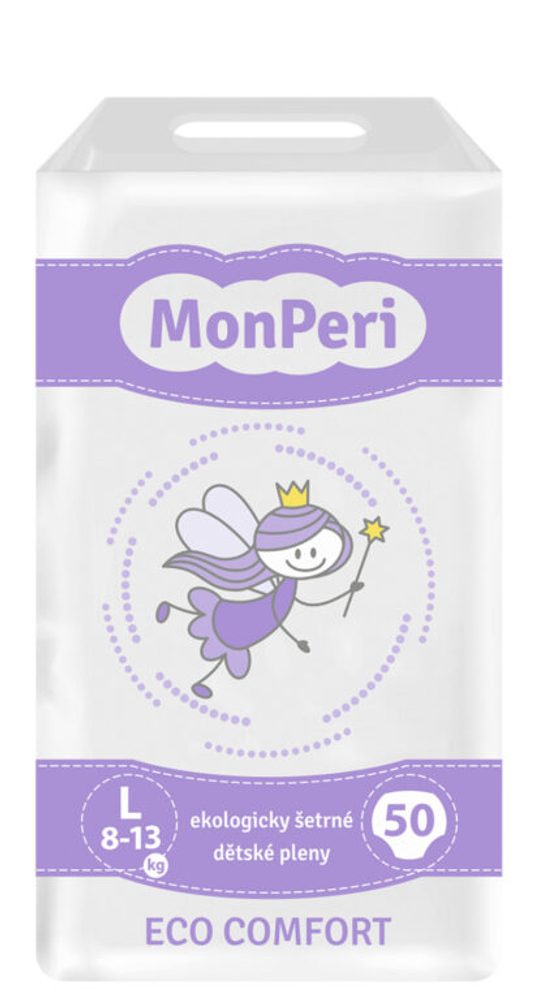 MonPeri Eco Comfort L 8-13 kg - 50ks EKO Jednorázové dětské plenky (velikost 4)