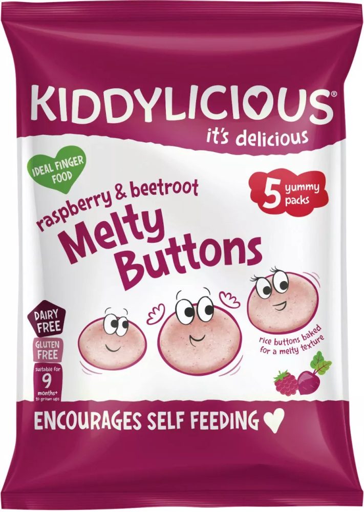 Kiddylicious Ovocno-zeleninové knoflíčky multipack - Malina s řepou 5x6g