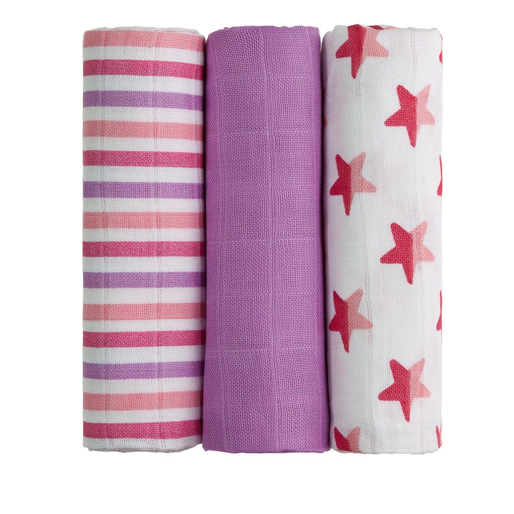 T-Tomi Bambusové BIO pleny s potiskem 3ks - pink stars