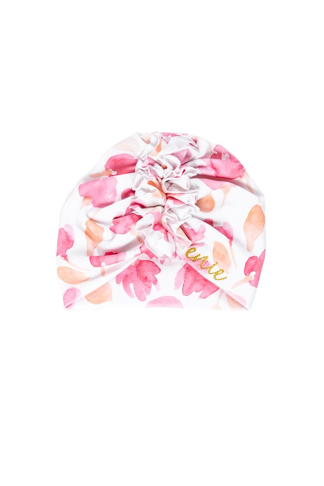 enie baby Turban - dětská čepice 0-3m Pink Leaves
