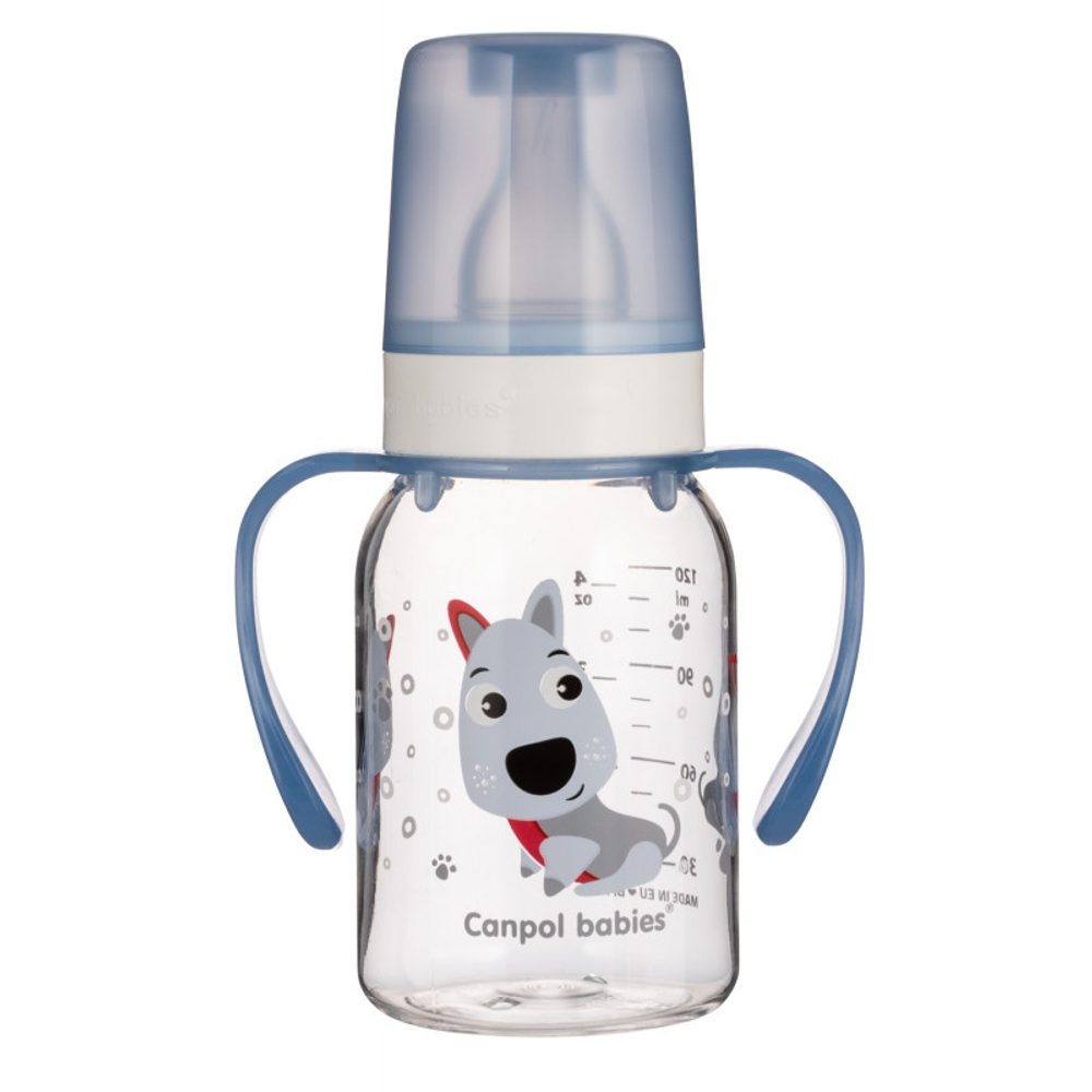 Canpol babies Láhev s potiskem CUTE ANIMALS 120ml s úchyty - pejsek