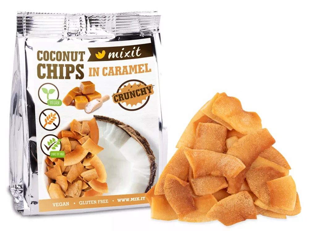 Mixit Kokosové chipsy do kapsy - Karamel (60g)