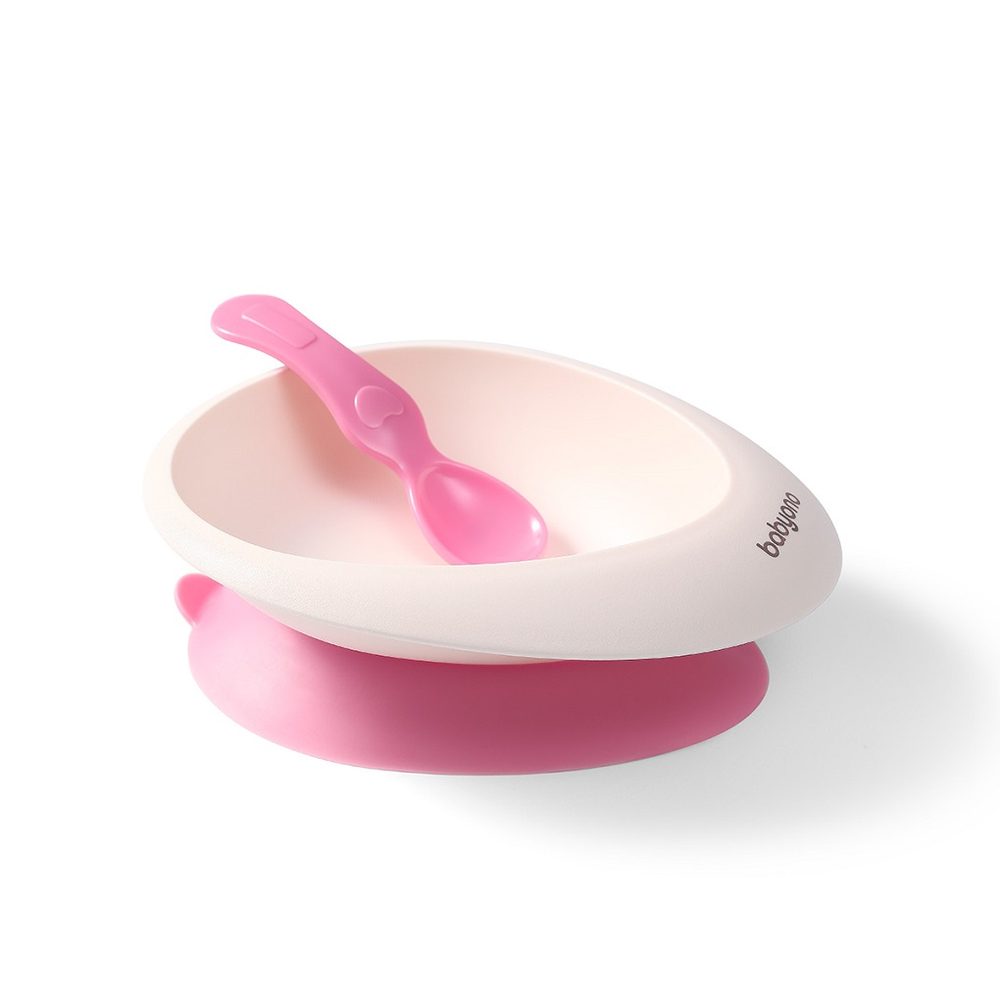 BABYONO Miska s přísavkou a lžičkou mint 230 ml 6m+ - BABYONO Miska s přísavkou a lžičkou růžová 230 ml 6m+