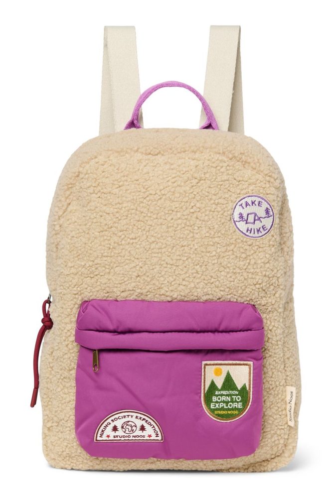 Studio Noos Teddy Midi BACKPACK batůžek s přední kapsou Ecru Purple