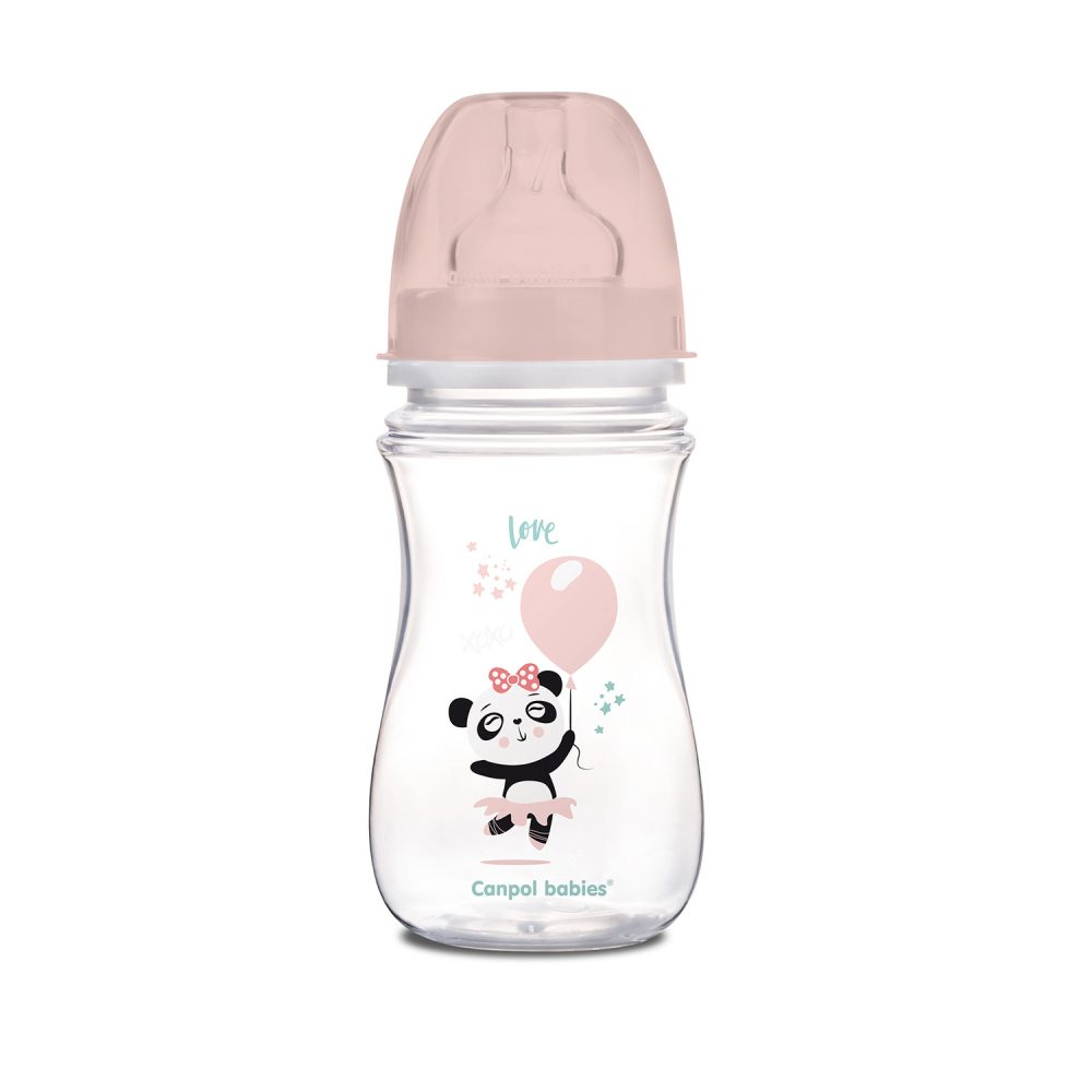 Levně Canpol babies Láhev se širokým hrdlem EXOTIC ANIMALS 240ml - růžová