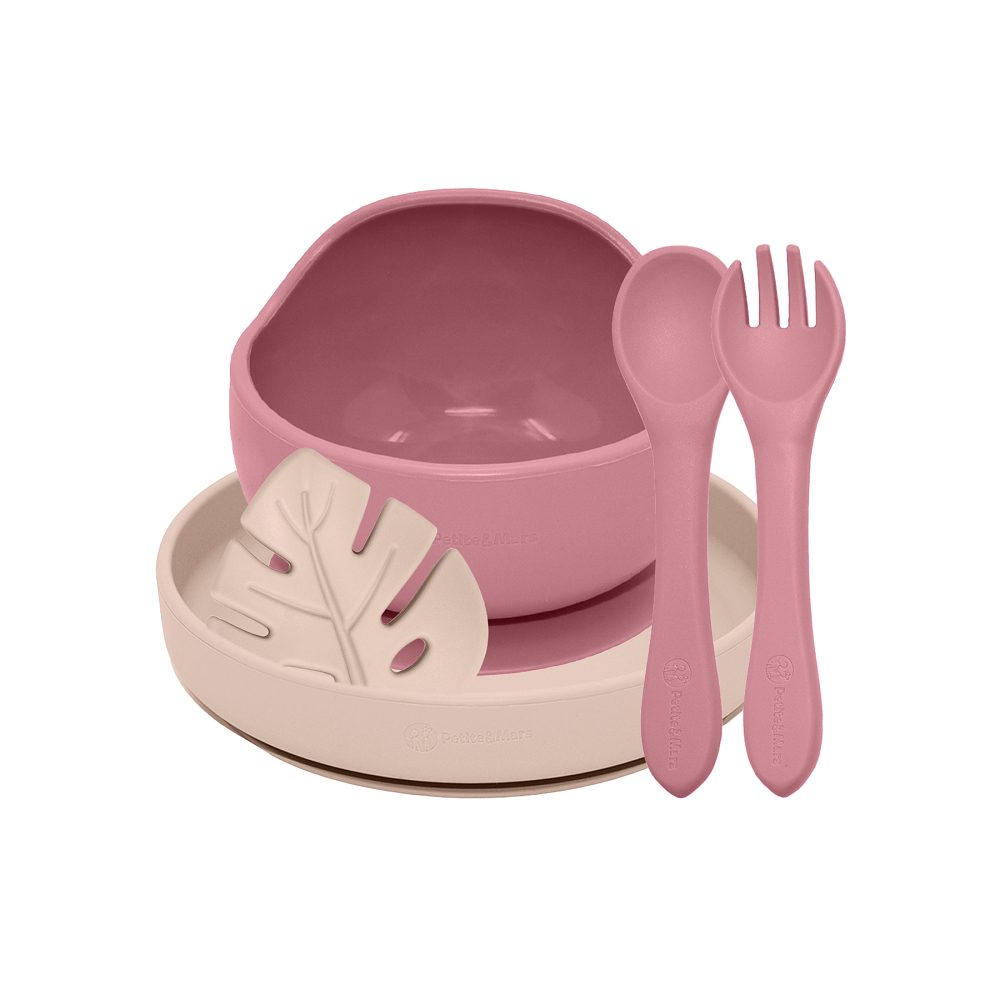 Petite&Mars Set jídelní silikonový Take&Match 4ks 6m+ - PETITE&MARS Set jídelní silikonový TAKE&MATCH 4 ks Dusty Rose - Desert Sand 6m+