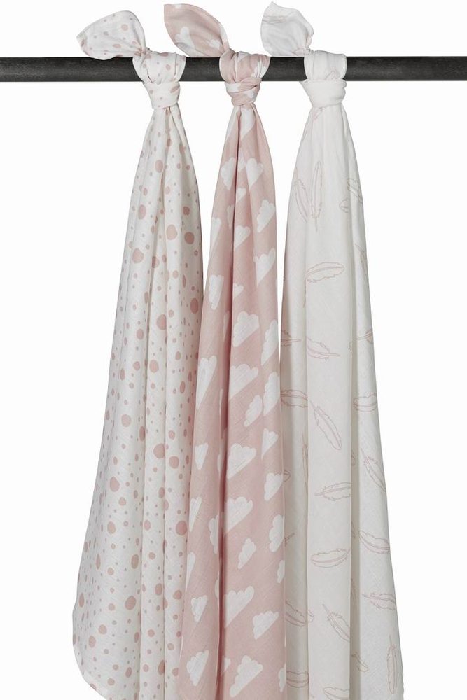 Meyco Pleny 3-balení Feathers-clouds-dots pink/white