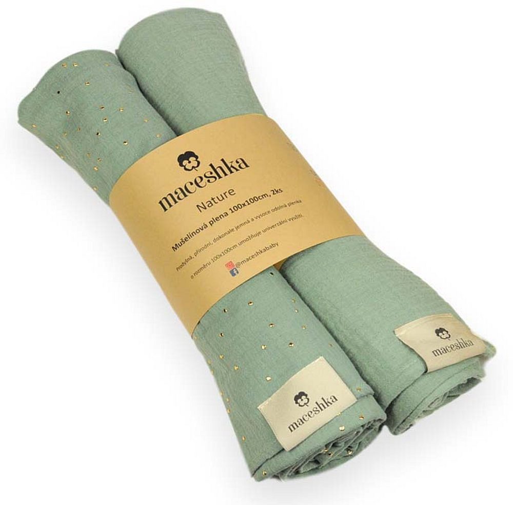 Maceshka Mušelínová plena Nature 2ks - Khaki zlatý puntík+ Khaki