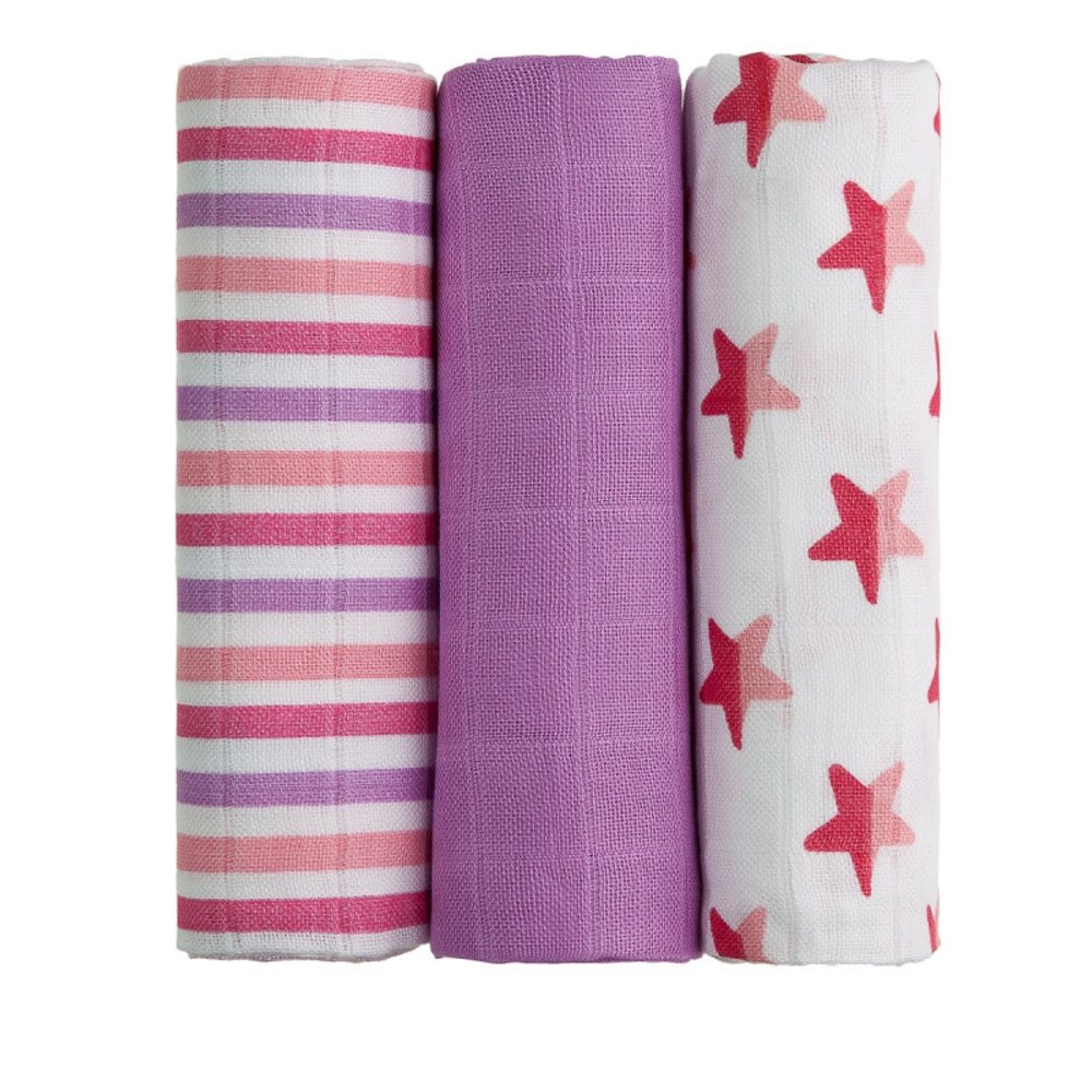 T-Tomi Bambusové BIO pleny s potiskem 3ks - pink stars