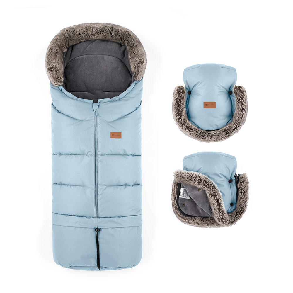PETITE&MARS Set zimní fusak Arctic 4v1 + rukavice na kočárek Furry Elegant Caramel - PETITE&MARS Set zimní fusak Arctic 4v1 + rukavice na kočárek Furry Sky Whisper