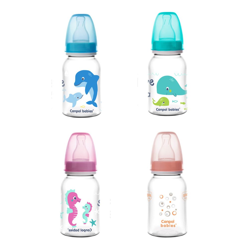 Canpol babies Láhev s potiskem LOVE&SEA 120 ml - modrá