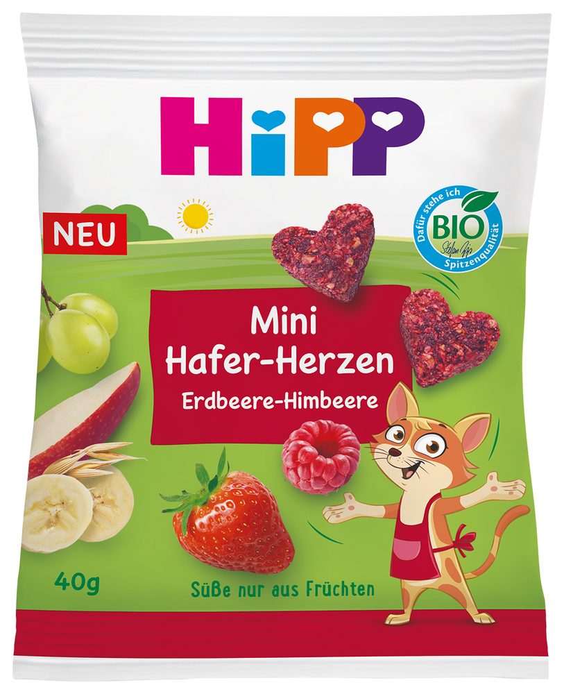 HiPP BIO Ovocno-obilná srdíčka jahoda-malina 40 g