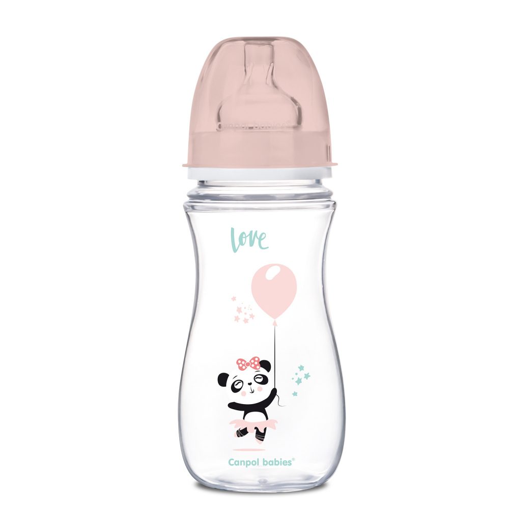 Levně Canpol babies Láhev se širokým hrdlem EXOTIC ANIMALS 300ml - růžová