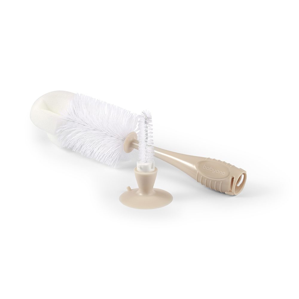 Levně BABYONO Kartáč na lahve a savičky s přísavkou - Beige