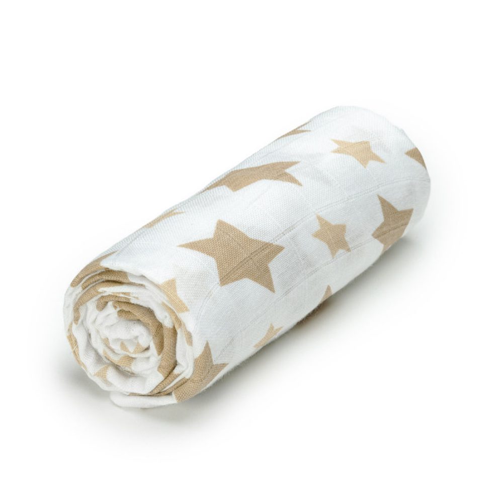 T-Tomi BIO Velká bambusová osuška s potiskem - beige stars
