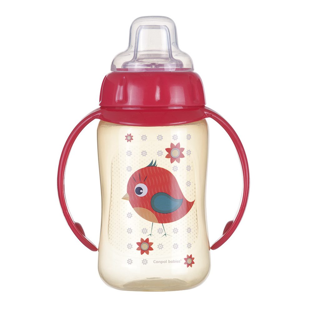 Canpol babies Tréninkový hrníček s úchyty CUTE ANIMALS 320ml - červený ptáček