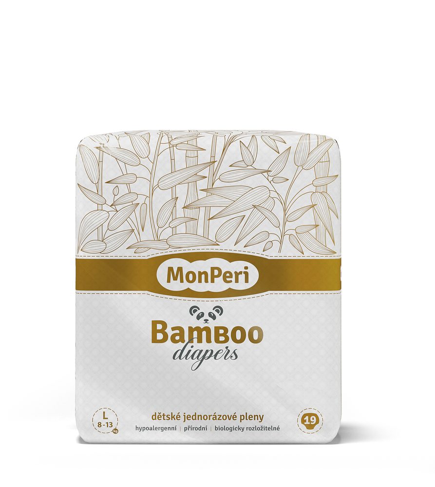 MonPeri Bamboo L 8-13 kg- 19ks EKO dětské bambusové jednorázové plenky (velikost 4)