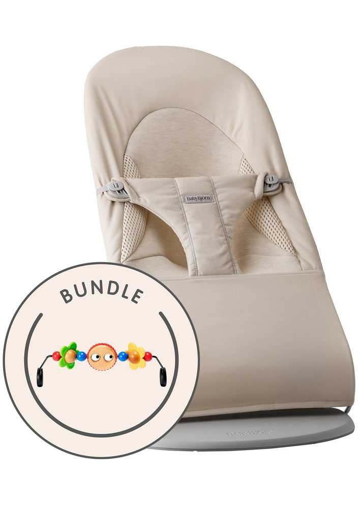 Babybjörn Lehátko SOFT TRI-FABRIC Light Beige/Jersey+ hračka Googly Eyes