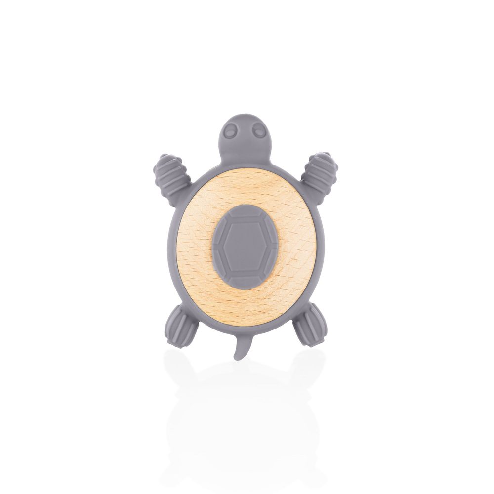 Silikonovo-dřevěné kousátko ve tvaru želvy – Dove Grey
