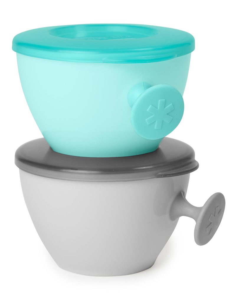 Skip Hop Misky s víkem a držákem Easy Grab Grey, Teal 2 x 240ml, 3m+